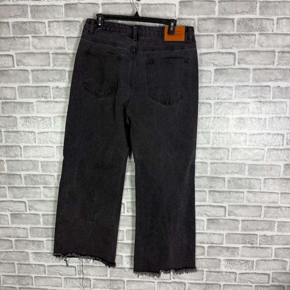 Princess Polly Distressed Wide Leg Black Denim High Rise Jeans 34 x 28 Size 10 - Picture 5 of 11